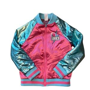 LOL metallic pink & turquoise 1993 full zip graphic bomber jacket size 6-6X